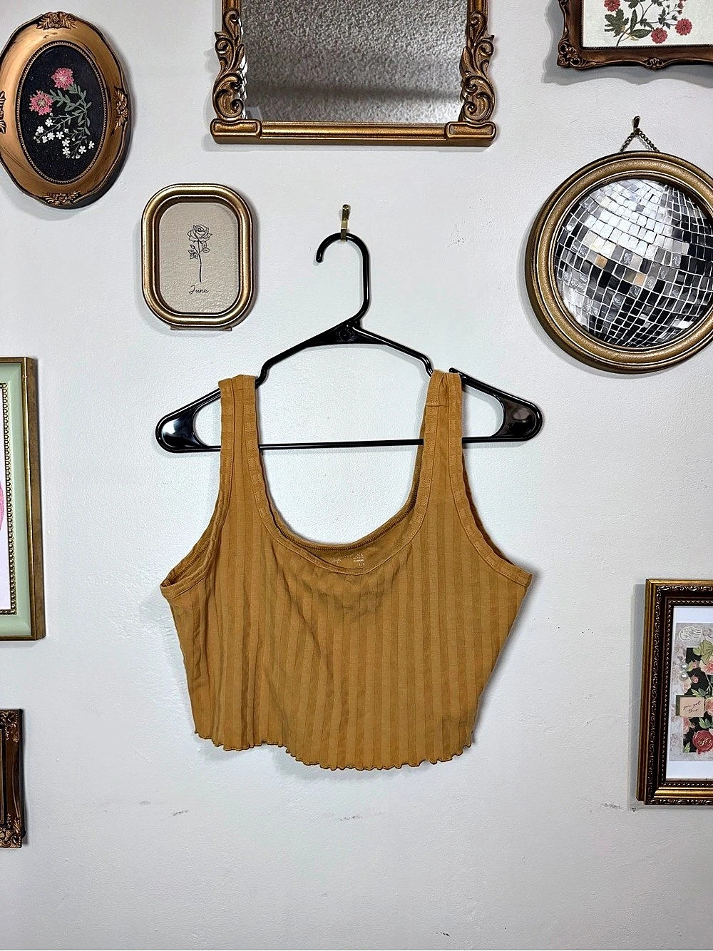 Aerie Offline Ribbed Scoop Neck Crop Tank Brown Size large